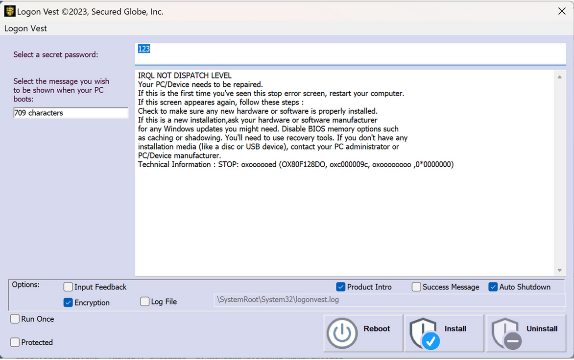Logon Vest installer screen