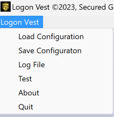 Logon Vest menu options